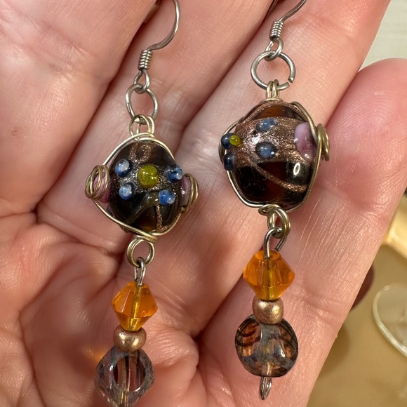 Two pair wire wrapped glass bead earring - Picture 6 of 6